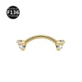 Gold titanium curved barbell eyebrow ring with sparkling clear cubic zirconia stones. - 1.2x6mm+3mm / Gold White