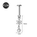 F136 Titan Blumen Labret Piercing 18mm Knorpel Ohrring Kristall Zirkon Körperschmuck - Stil 7 (M2633) / 1.2x6mm (Gewinde M0.9) / Silber