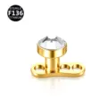 F136 titanium microdermal piercing top with clear crystal, gold body jewelry for dermal anchor. - 1.6x2.5x3mm / Gold & White