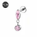 Titanio Skoulariki Piercing Labret me Roz Zirgon Marquise gia Anadysi Moda Punk Style - Μόνο κεφαλή (χωρίς μπάρα) / Ασημί Ροζ
