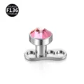 Titanium dermal anchor piercing with pink crystal top, professional body jewelry. - 1.6x2.5x3mm / Silver Pink