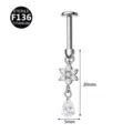 Titan Blumen Ohrstecker Piercingschmuck mit Zirkonia Anhänger und Tropfenform 20mm. - Stil 8 (M2633) / 1.2x6mm (Gewinde M0.9) / Silber