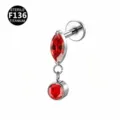 Titanio F136 piedra roja marquise y redonda labret pendiente piercing joya articulo - Solo cabezal (sin barra) / Plata Rojo