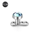 Titanium dermal anchor piercing jewelry with light blue crystal top, F136 medical grade. - 1.6x2.5x3mm / Silver Ocean Blue