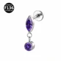 Piercing labret από ιατρικό τιτάνιο F136 με μωβ ζιργκόν μαρκίζ και στρογγυλό κρεμαστό στοιχείο. - Μόνο κεφαλή (χωρίς μπάρα) / Ασημί Μωβ