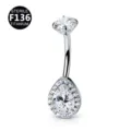F136 Titanio Pera Circonita Piercing Ombligo Joya De Cuerpo Para Mujer Elegante - 1.6x10mm / Plateado Estilo 2 (Forma de Gota)