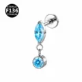 F136 Titanio Circonita Azul Marquise Labret Pendiente Punk Piercing Joya para Cuerpo - Solo cabezal (sin barra) / Azul Mar Plata