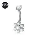 Piercing de ombligo de titanio F136 con racimo de cristales florales, joyería corporal estéril. - 1.6x10mm / Plateado Estilo 3 (Flor de Seis Pétalos)