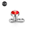 F136 Titanium Dermal Anchor Piercing Red Gemstone Body Piercing Jewelry Surface 1pc - Silver Red