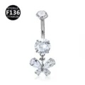Piercing para ombligo de titanio con circonita brillante y colgante de mariposa elegante. - 1.6x10mm / Plateado Estilo 4 (Mariposa)