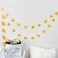 Decorative yellow pentagram paper garland banner for birthday party and wedding room - Pearly Gold 4m 33pcs 6.5cm Star