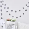 Grey paper star garland for birthday party decorations - Pearly Silver 6.5cm Star