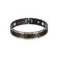 Detail of black and gold magnetic therapy bracelet for men showing inner energy stones - Black & Gold