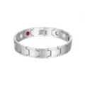Detailed view of a silver magnetic link bracelet featuring red and white bio-magnetic inserts - Silver
