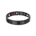 Close-up of black magnetic link bracelet with red and white bio-elements for men and women - Black