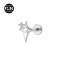 F136 Titaan Labret Piercing met Zirkonia vierpuntige ster kraakbeen oorring sieraden - Vierpuntige Ster Stijl / Alleen kopstuk (zonder staafje) / Zilver