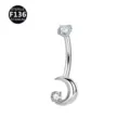 Piercing Ombligo de Titanio con Circonita y Diseño de Luna Joya Corporal Elegante - 1.6x10mm / Luna Plata