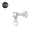 F136 Titanium Zircon Dangle Labret Stud Ear Cartilage Body Piercing Jewelry Variant - Head Only (Without Post) / Silver Round Pendant