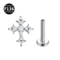 F136 Titanio Croce Zircone Piercing Gioiello Da Corpo Labret Borchie Accessorio Top - Croce di spine / Solo Testa / Argento
