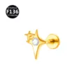 F136 Titanium Piercing Sieraden Ster Zirkonia Labret Stud Oor Kraakbeen Body Piercing - Vierpuntige Ster Stijl / Alleen kopstuk (zonder staafje) / Goud