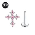 Titanio F136 Zircone Rosa Croce Labret Stud Orecchino Corpo Piercing Articolo 1pz - Croce di spine / Solo Testa / Rosa argento