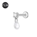 Titanium labret piercing stud with sparkling cubic zirconia teardrop pendant, body jewelry. - Head Only (Without Bar) / Silver Waterdrop Pendant