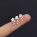 Stainless steel flower cartilage stud earrings with sparkling cubic zirconia leaf drop. - Tassel Small Flower (No.4) / Silver - 1 Pc