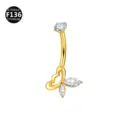 Piercing Ombligo Mariposa de Titanio F136 Dorado con Circonita Joya Corporal - 1.6x10mm / Lazo Dorado