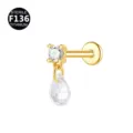 F136 titanium crystal zirconia dangling pear drop labret stud cartilage piercing body jewelry - Head Only (Without Post) / Gold Waterdrop Pendant