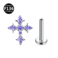 Gioiello per piercing labret croce in cristallo di titanio con pietre viola lucide - Stile Croce di Spine (M2585) / Solo Parte Superiore (Senza Barra) / Viola argento