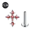 Piercing labret in titanio con zirconia rossa croce gotica, gioiello sterile per corpo. - Croce di spine / Solo Testa / Argento Rosso