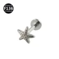 Titanstahl Seestern Labret Piercing Schmuck, sichere medizinische Ohr Helix Knorpel Stecker. - Seestern-Stil (Stil 4) / 1.2x6mm / Silber