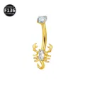 Piercing Ombligo Escorpión de Titanio F136 con Piedras Zirconia Oro Joya Corporal - 1.6x10mm / Escorpión Dorado