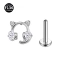 F136 Titan E-Sport Katzen Kopfhoerer Design Labret Stecker Knorpel Piercing Schmuck Variant - Nur Kopfteil (Ohne Stecker) / Gaming-Katze Silberweiß