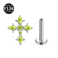 F136 Titanio Croce Labret Piercing Gioielli con Pietre di Zircone Giallo per Corpo - Croce di spine / Solo Testa / Verde Frutta Argento