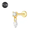 Gold Titanium F136 Piercing Labret Cartilage Stud with Dangle Marquise Zirconia Drop - Head Only (Without Post) / Marquise Pendant Gold