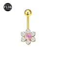 Piercing Ombligo de Titanio Oro Circonita Flor Anillo de Ombligo Joyeria Corporal Piercing - 1.6x10mm / Flor rosa dorado