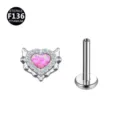 F136 Titan Piercing Stecker mit rosa Opal Herz und klaren Zirkonia Flügel Details. - Nur Oberteil (Ohne Stab) / Herz OP42