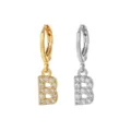Crystal Pave Initial Letter B Huggie Hoop Earrings Gold and Silver Variant Options - Style B / Silver