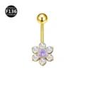 Piercing Ombligo Titanio F136 Flor Oro Anillo de Vientre con Circonita Violeta y Blanca - 1.6x10mm / Flor púrpura dorado