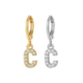 Stainless steel letter C hoop earrings with sparkling cubic zirconia, gold and silver variant. - Style C / Silver
