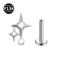 Titanio F136 Doppia Stella Zircone Labret Piercing Orecchino per Cartilagine di Titanio - Doppia Stella / Testa Solo (Senza Perno) / Argento