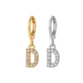 Gold and silver pave zircon letter D hoop earrings, stylish stainless steel jewelry item. - Style D / Silver