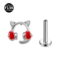 F136 Titan Gaming Katzen Labret Stecker Piercing Schmuck Süße Knorpel Ohrring Körper - Nur Kopfteil (ohne Stab) / Gaming-Katze Silberrot
