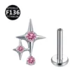 Elegante gioiello per piercing labret in titanio F136 con zircone rosa stella - Doppia Stella / Testa Solo (Senza Perno) / Rosa argento