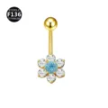 Piercing Ombligo F136 Titanio Flor Zirconia Joya De Cuerpo Piercing Moda Elegante - 1.6x10mm / Flor dorada y azul marino