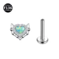Titanium Knorpel Labret Piercing Stecker mit funkelndem Herz Opal und Zirkon Steinen Detail. - Nur Kopf / Herz OP03