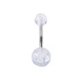 Primer plano detallado de un elegante piercing para ombligo brillante con barra de acero. - 1,6*11 mm / Barra Plateada Bola de Acrílico