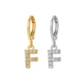 Stainless steel letter F cz crystal hoop earrings, gold and silver fashion jewelry pair. - Style F