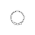 Edelstahl Klappsegment Ring Nasenpiercing mit drei funkelnden Zirkonia Steinen für Knorpel. - 1.2*8mm / Drei Strasssteine Silber